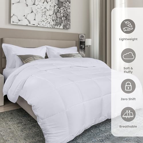 Utopia Bedding Comforters Queen Size, All Season Duvet Insert, Down Alternative Box Stitched Bed Comforter with Corner Tabs, Machine Washable (White)