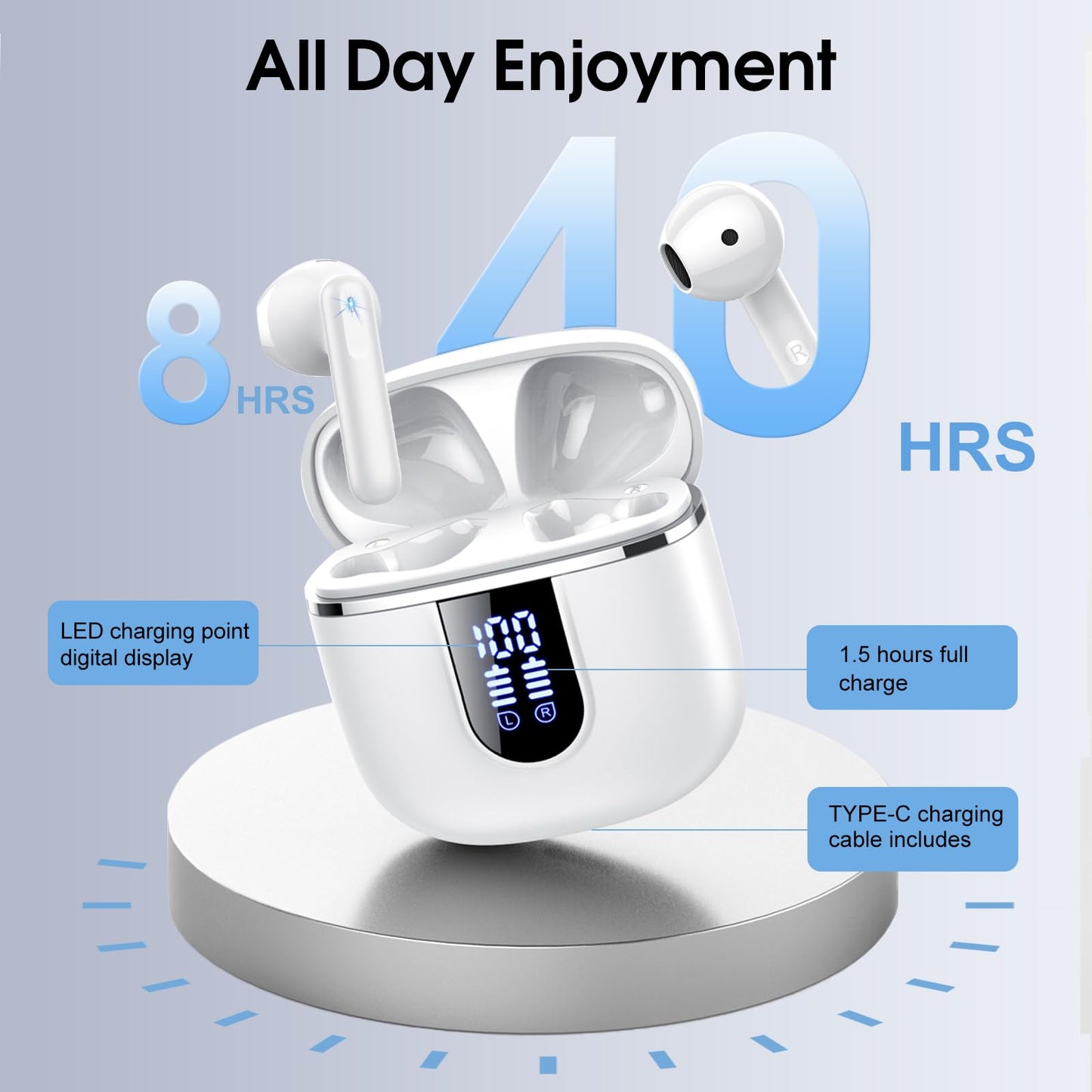 Wireless Earbuds, Bluetooth Ear Buds 5.4 Mini HiFi Stereo with 4 ENC Noise Cancelling Mics Wireless Headphones, 40H in Ear Earphones, USB C, IP7 Waterproof Bluetooth Headphones for Sports, Workout