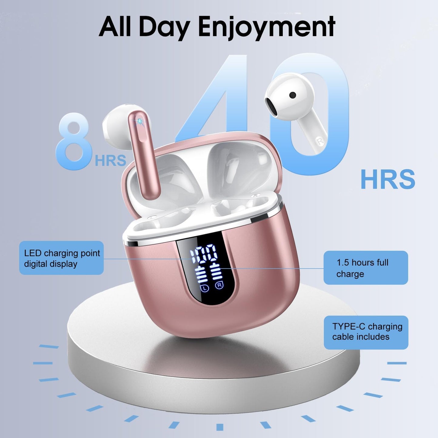 Wireless Earbuds, Bluetooth Ear Buds 5.4 Mini HiFi Stereo with 4 ENC Noise Cancelling Mics Wireless Headphones, 40H in Ear Earphones, USB C, IP7 Waterproof Bluetooth Headphones for Sports, Workout