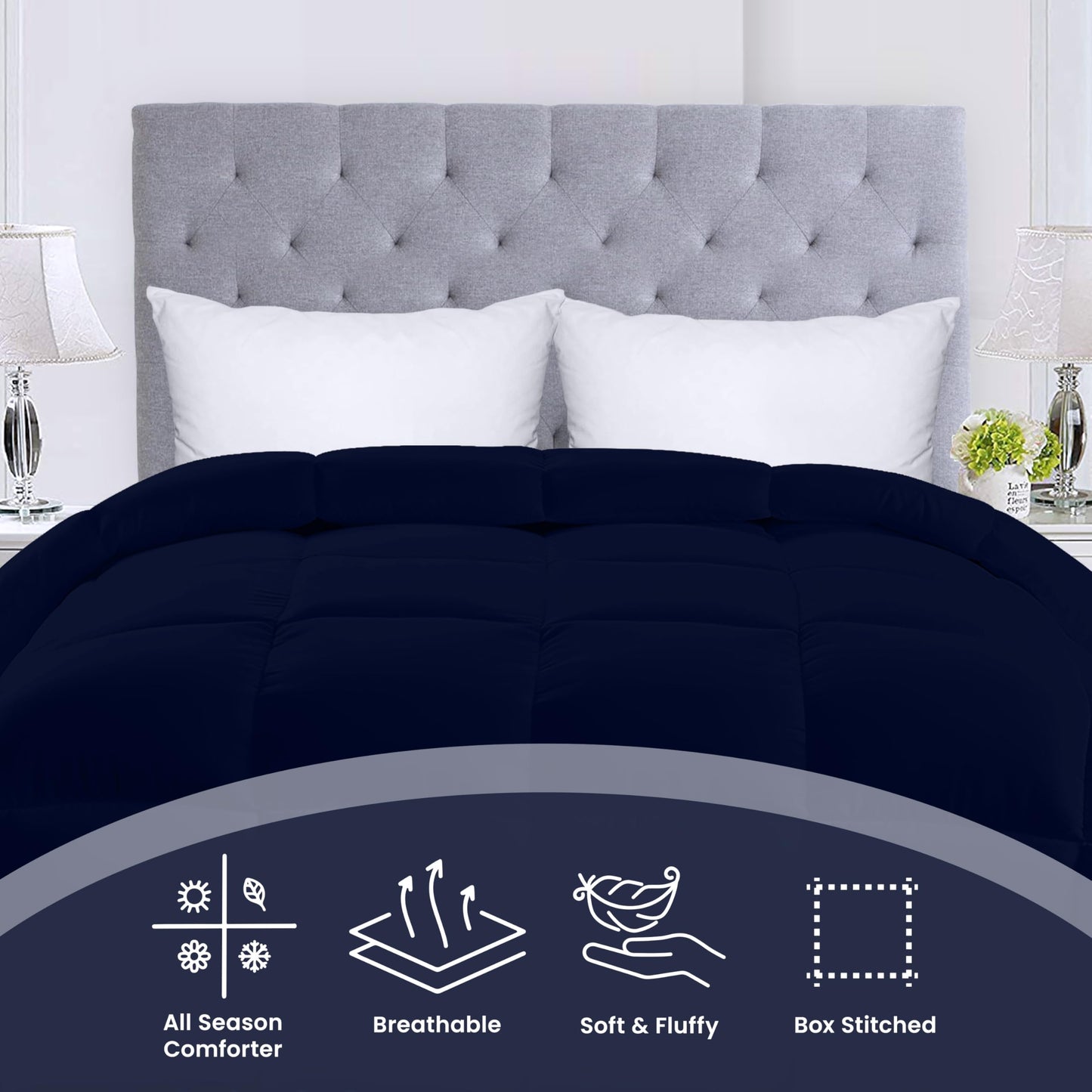 Utopia Bedding Comforters Queen Size, All Season Duvet Insert, Down Alternative Box Stitched Bed Comforter with Corner Tabs, Machine Washable (White)