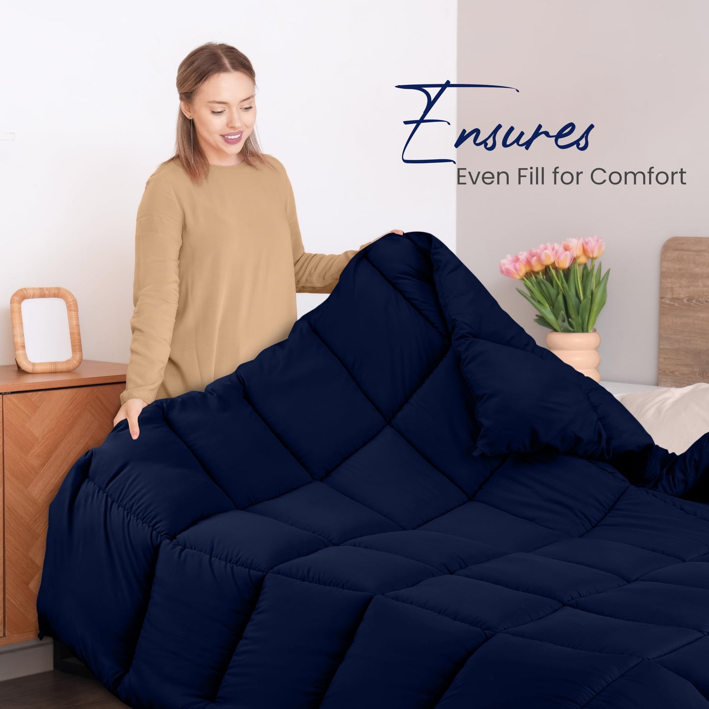 Utopia Bedding Comforters Queen Size, All Season Duvet Insert, Down Alternative Box Stitched Bed Comforter with Corner Tabs, Machine Washable (White)