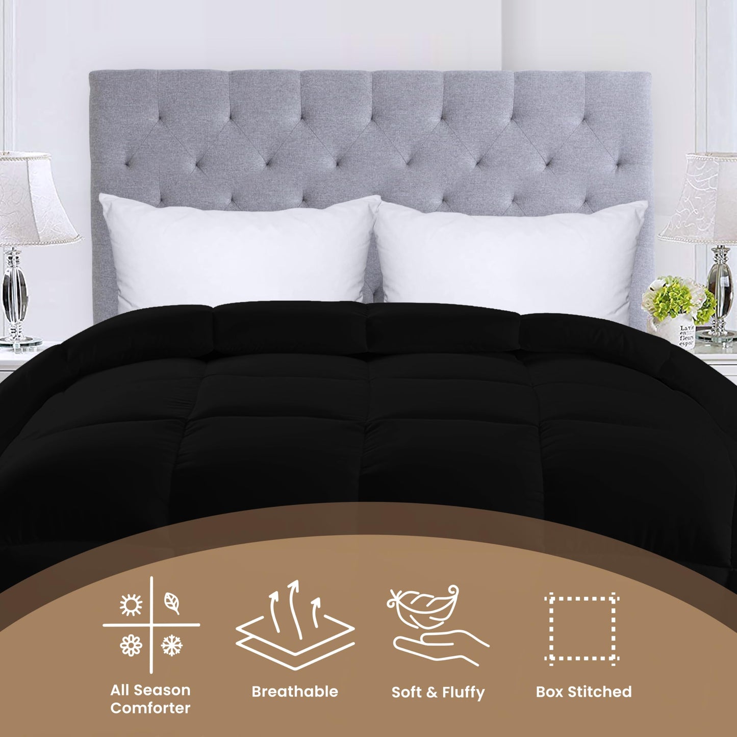 Utopia Bedding Comforters Queen Size, All Season Duvet Insert, Down Alternative Box Stitched Bed Comforter with Corner Tabs, Machine Washable (White)