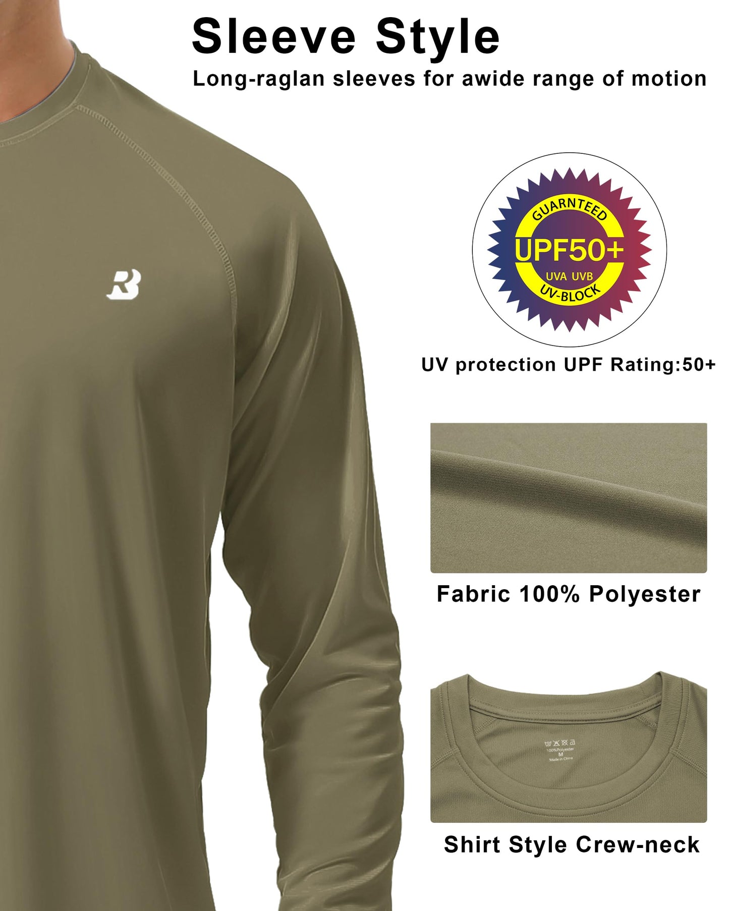 Roadbox Men's Sun Protection Swim Shirts Long Sleeve, UV UPF 50+ T-Shirt Quick Dry, Athletic Rash Guard for Watersport Fishing Hiking Workout Dark Gray