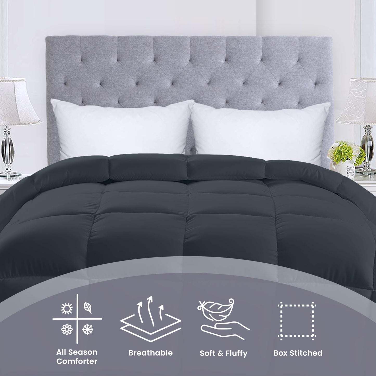 Utopia Bedding Comforters Queen Size, All Season Duvet Insert, Down Alternative Box Stitched Bed Comforter with Corner Tabs, Machine Washable (White)