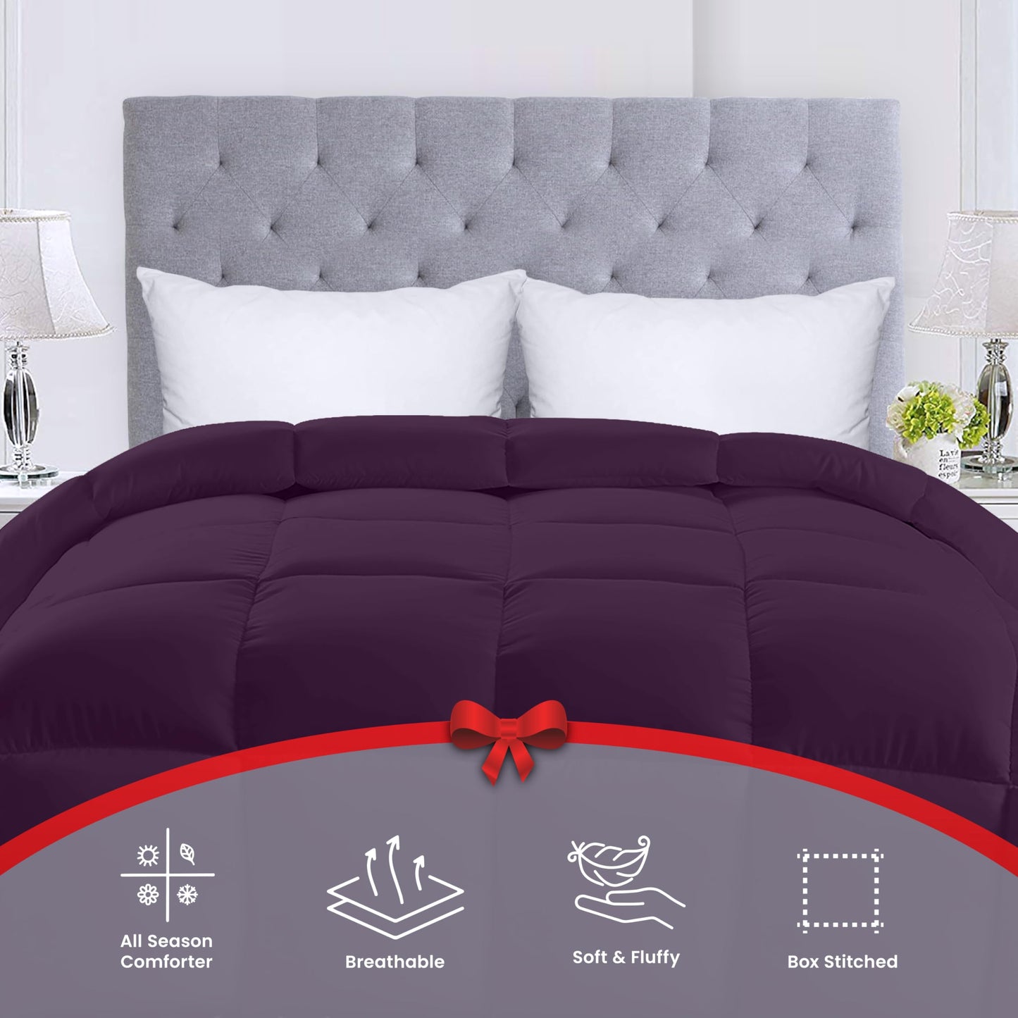 Utopia Bedding Comforters Queen Size, All Season Duvet Insert, Down Alternative Box Stitched Bed Comforter with Corner Tabs, Machine Washable (White)