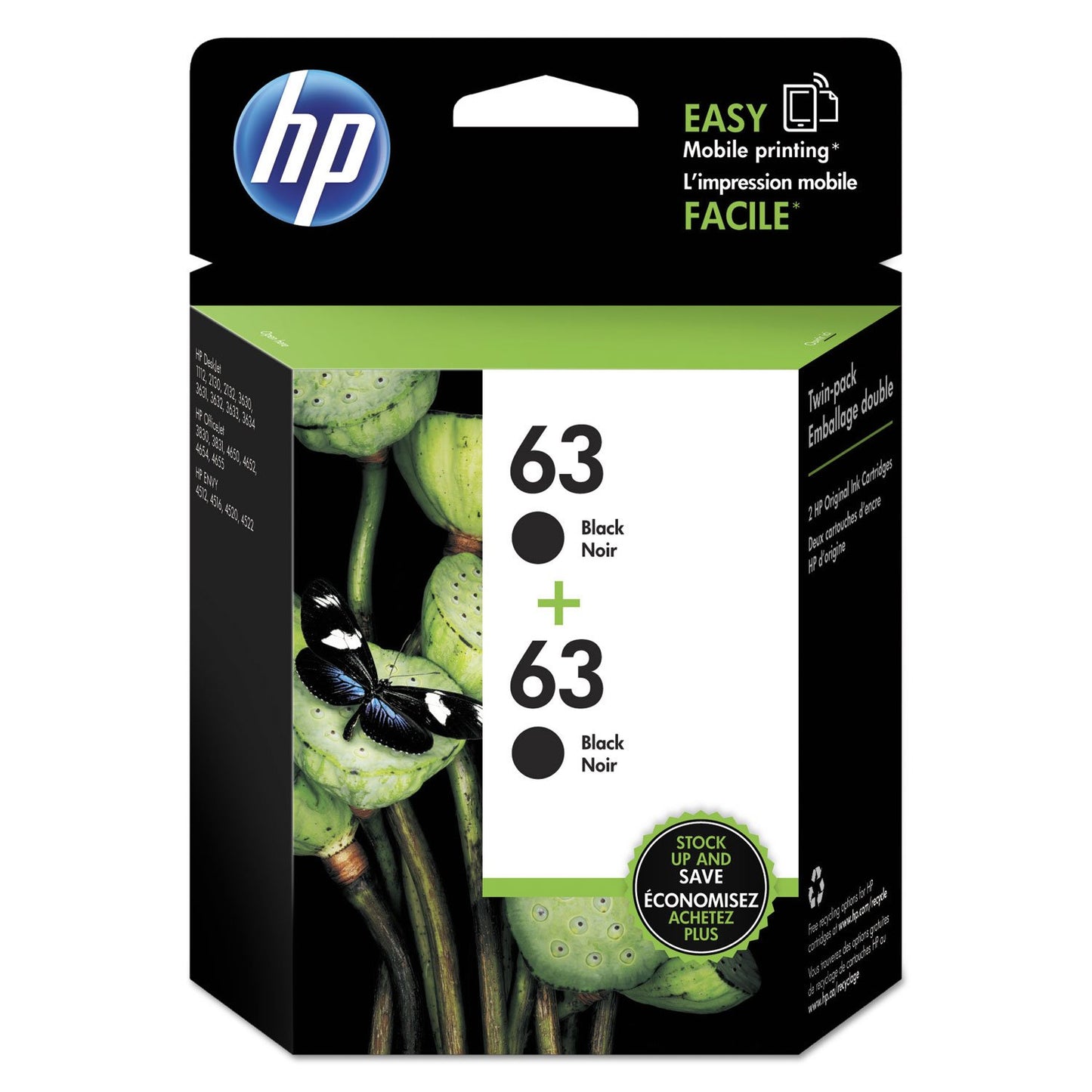 Original HP 63 Black Ink Cartridge | Works with HP DeskJet 1112, 2130, 3630 Series; HP ENVY 4510, 4520 Series; HP OfficeJet 3830, 4650, 5200 Series | Eligible for Instant Ink | F6U62AN