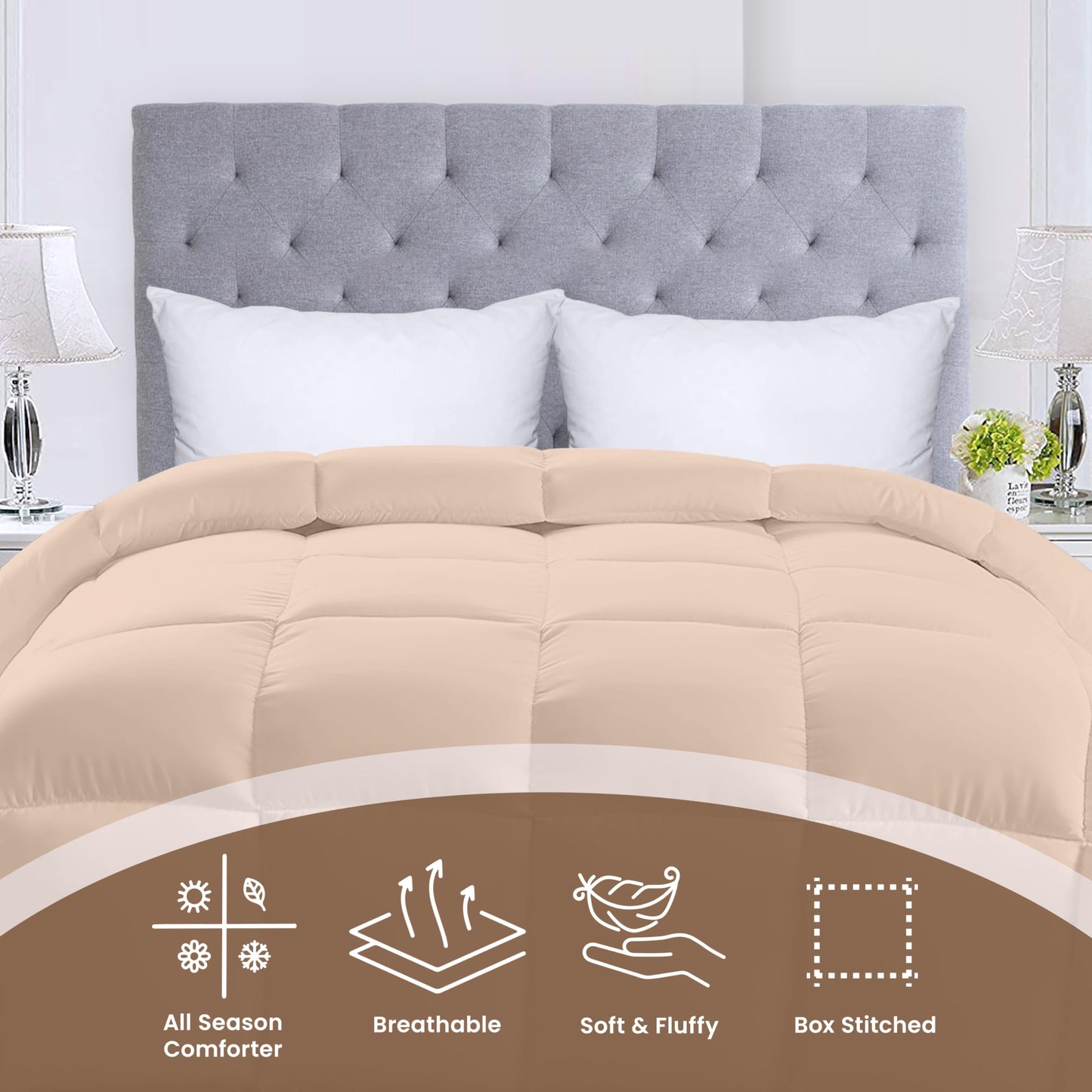 Utopia Bedding Comforters Queen Size, All Season Duvet Insert, Down Alternative Box Stitched Bed Comforter with Corner Tabs, Machine Washable (White)