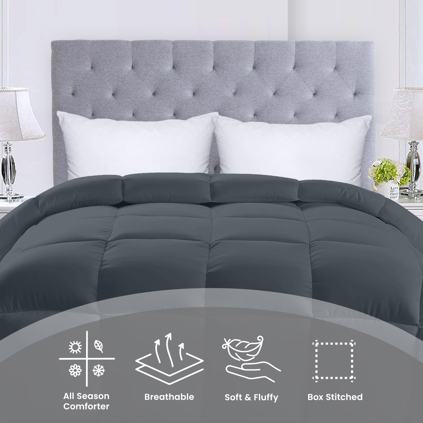 Utopia Bedding Comforters Queen Size, All Season Duvet Insert, Down Alternative Box Stitched Bed Comforter with Corner Tabs, Machine Washable (White)