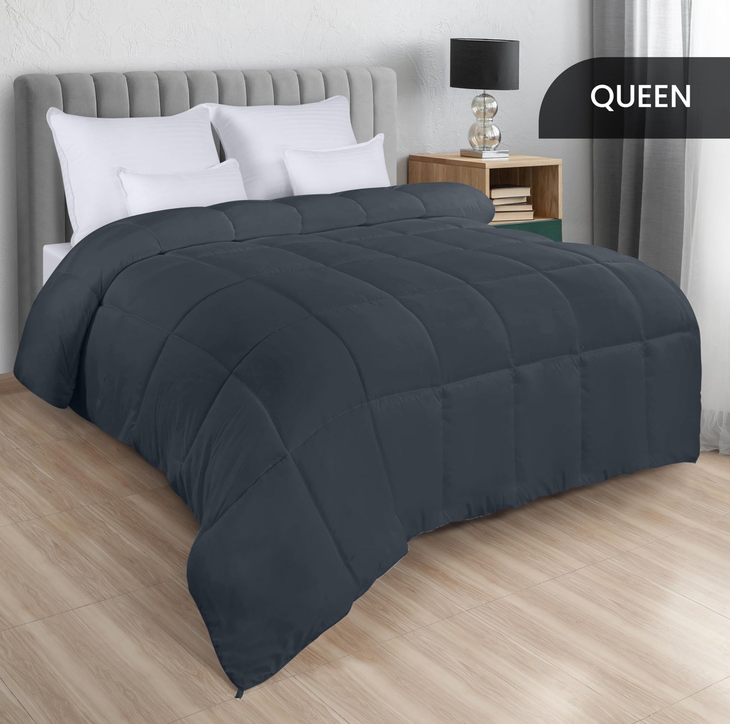 Utopia Bedding Comforters Queen Size, All Season Duvet Insert, Down Alternative Box Stitched Bed Comforter with Corner Tabs, Machine Washable (White)