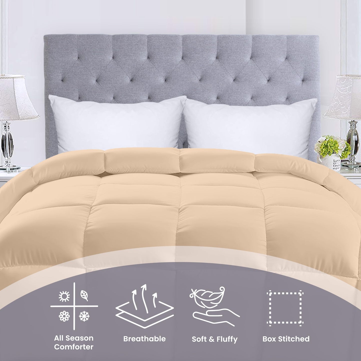 Utopia Bedding Comforters Queen Size, All Season Duvet Insert, Down Alternative Box Stitched Bed Comforter with Corner Tabs, Machine Washable (White)