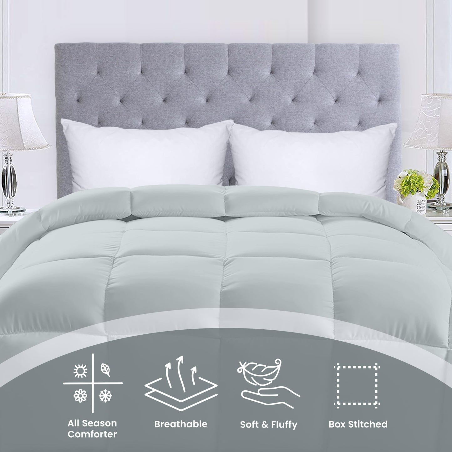 Utopia Bedding Comforters Queen Size, All Season Duvet Insert, Down Alternative Box Stitched Bed Comforter with Corner Tabs, Machine Washable (White)