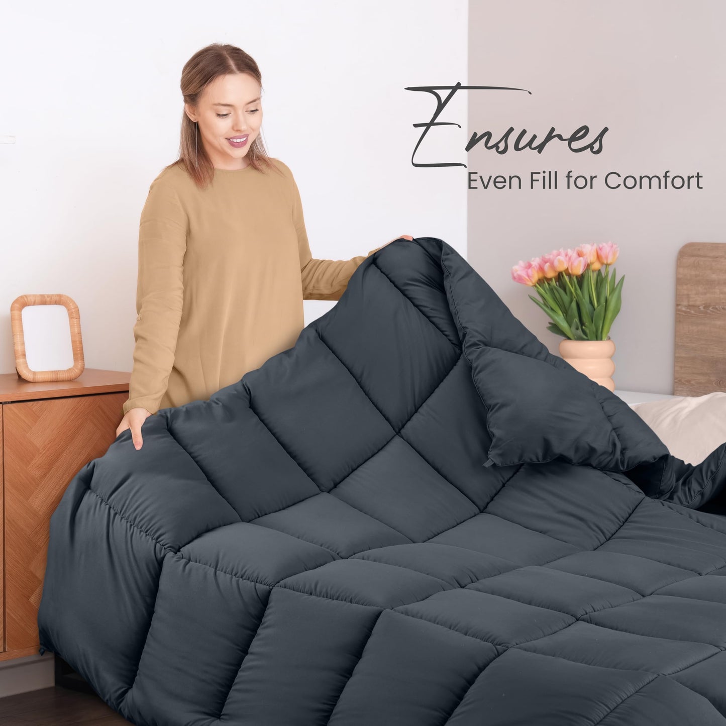 Utopia Bedding Comforters Queen Size, All Season Duvet Insert, Down Alternative Box Stitched Bed Comforter with Corner Tabs, Machine Washable (White)