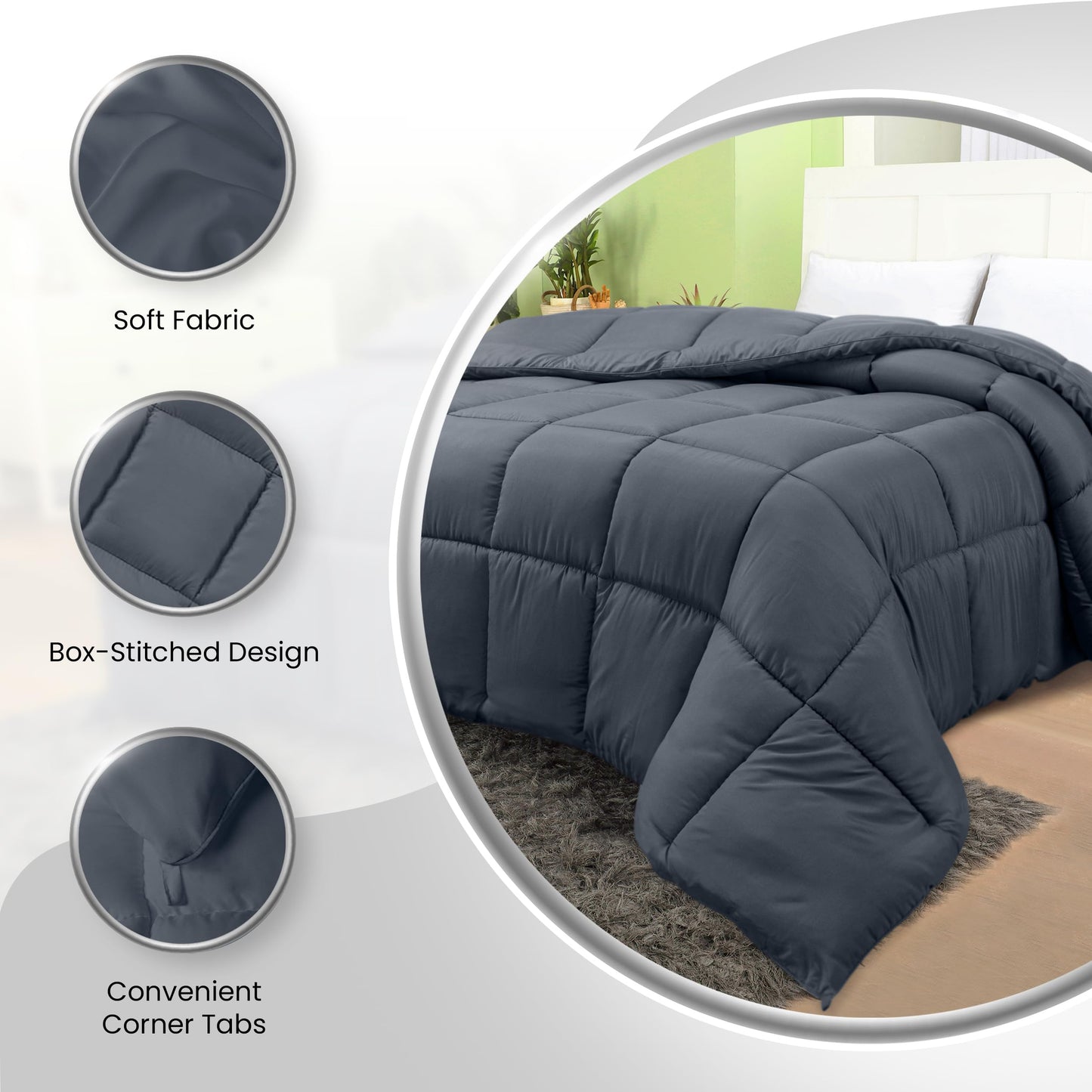 Utopia Bedding Comforters Queen Size, All Season Duvet Insert, Down Alternative Box Stitched Bed Comforter with Corner Tabs, Machine Washable (White)