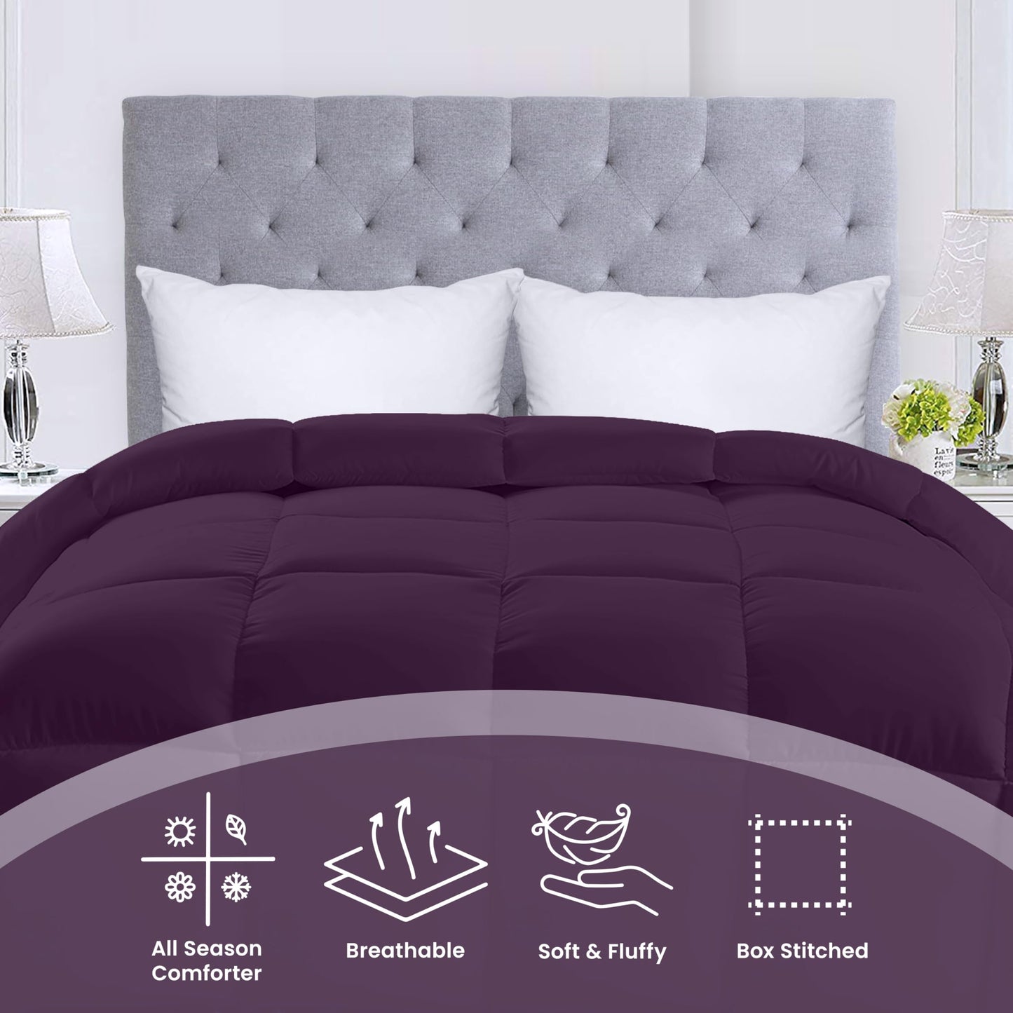 Utopia Bedding Comforters Queen Size, All Season Duvet Insert, Down Alternative Box Stitched Bed Comforter with Corner Tabs, Machine Washable (White)