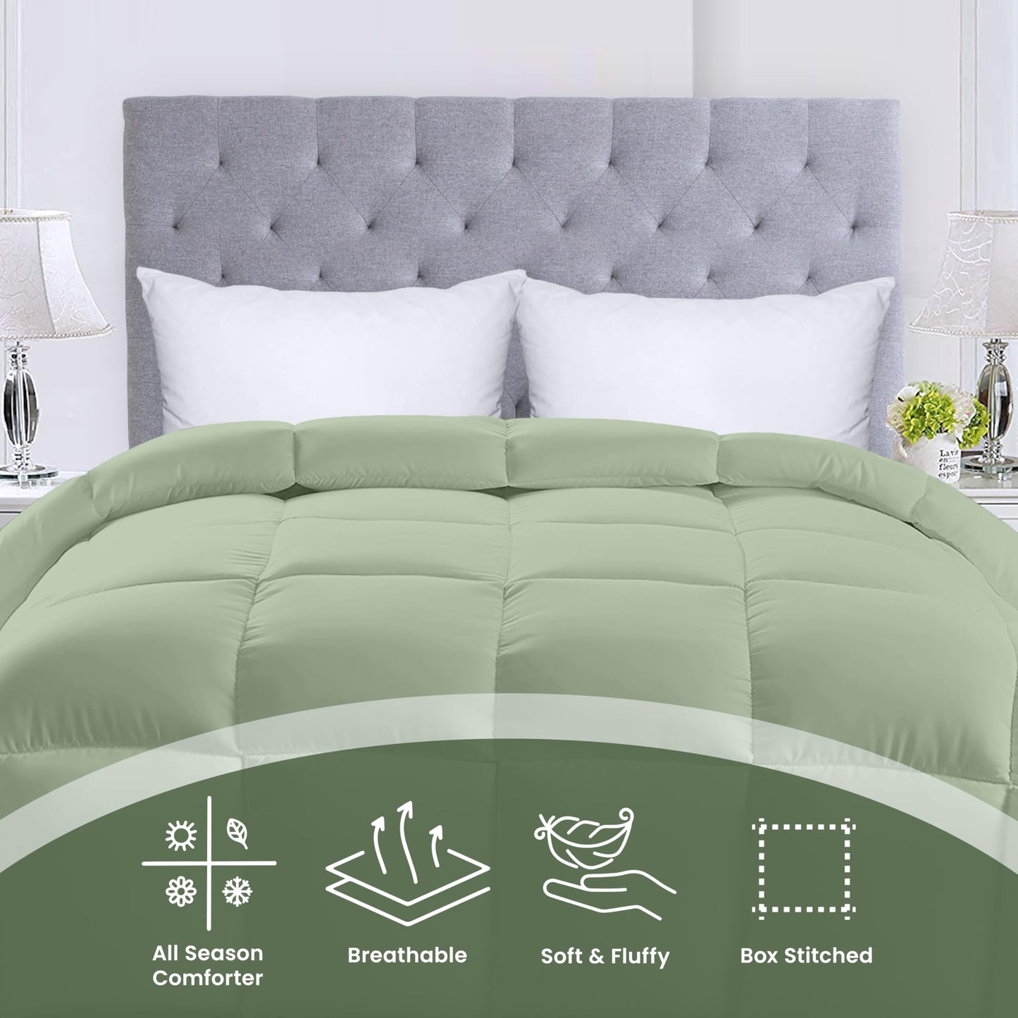 Utopia Bedding Comforters Queen Size, All Season Duvet Insert, Down Alternative Box Stitched Bed Comforter with Corner Tabs, Machine Washable (White)