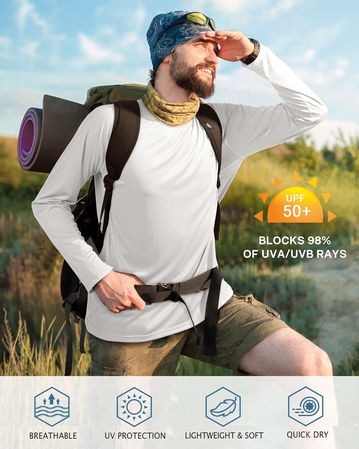 Roadbox Men's Sun Protection Swim Shirts Long Sleeve, UV UPF 50+ T-Shirt Quick Dry, Athletic Rash Guard for Watersport Fishing Hiking Workout Dark Gray
