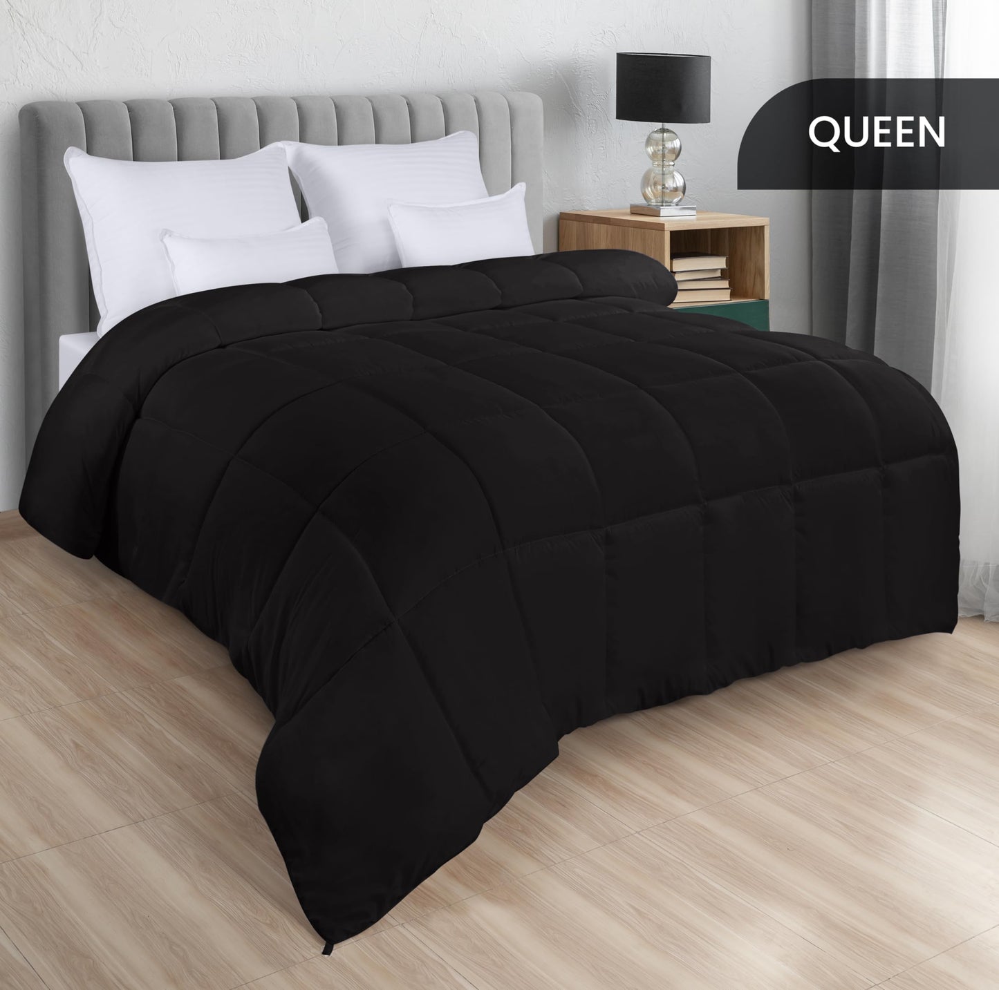 Utopia Bedding Comforters Queen Size, All Season Duvet Insert, Down Alternative Box Stitched Bed Comforter with Corner Tabs, Machine Washable (White)
