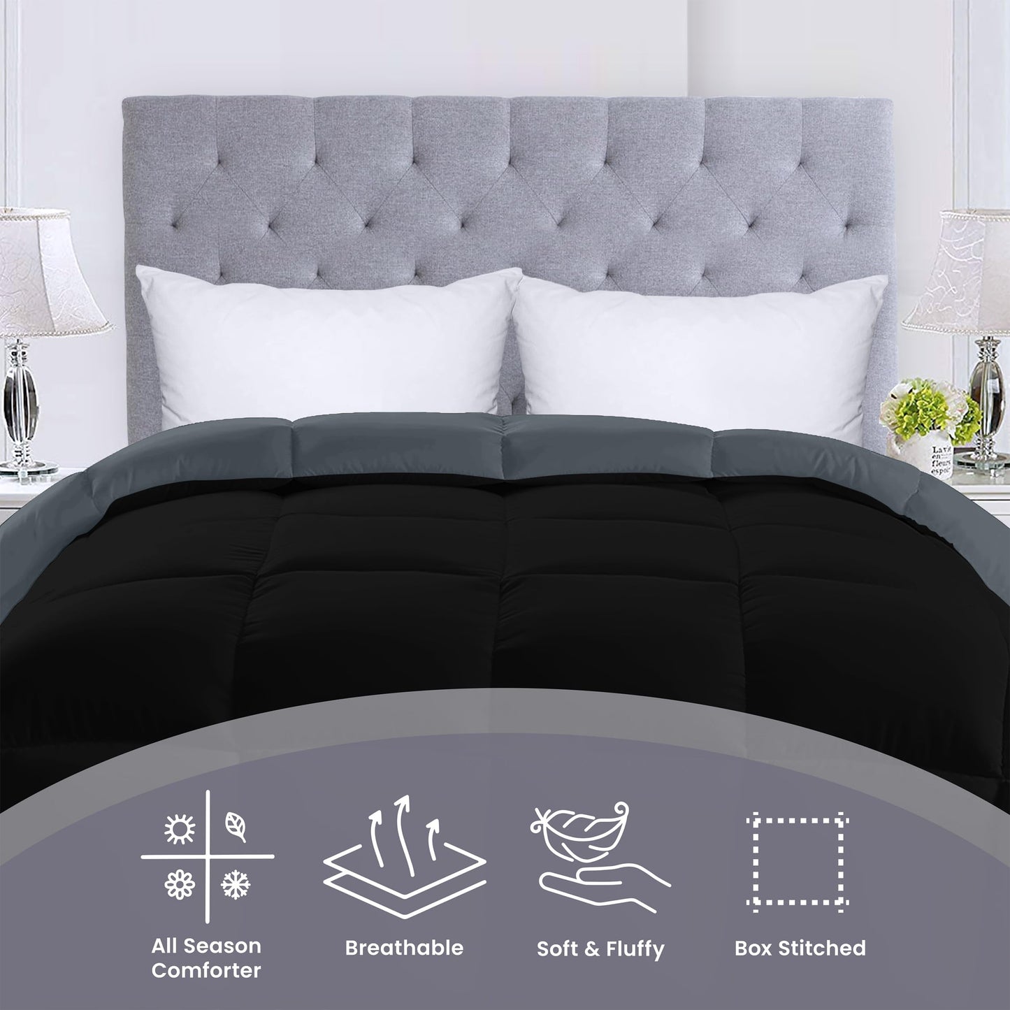 Utopia Bedding Comforters Queen Size, All Season Duvet Insert, Down Alternative Box Stitched Bed Comforter with Corner Tabs, Machine Washable (White)