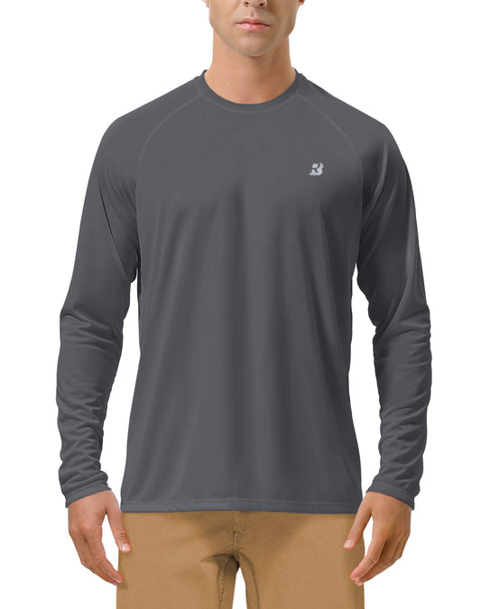 Roadbox Men's Sun Protection Swim Shirts Long Sleeve, UV UPF 50+ T-Shirt Quick Dry, Athletic Rash Guard for Watersport Fishing Hiking Workout Dark Gray