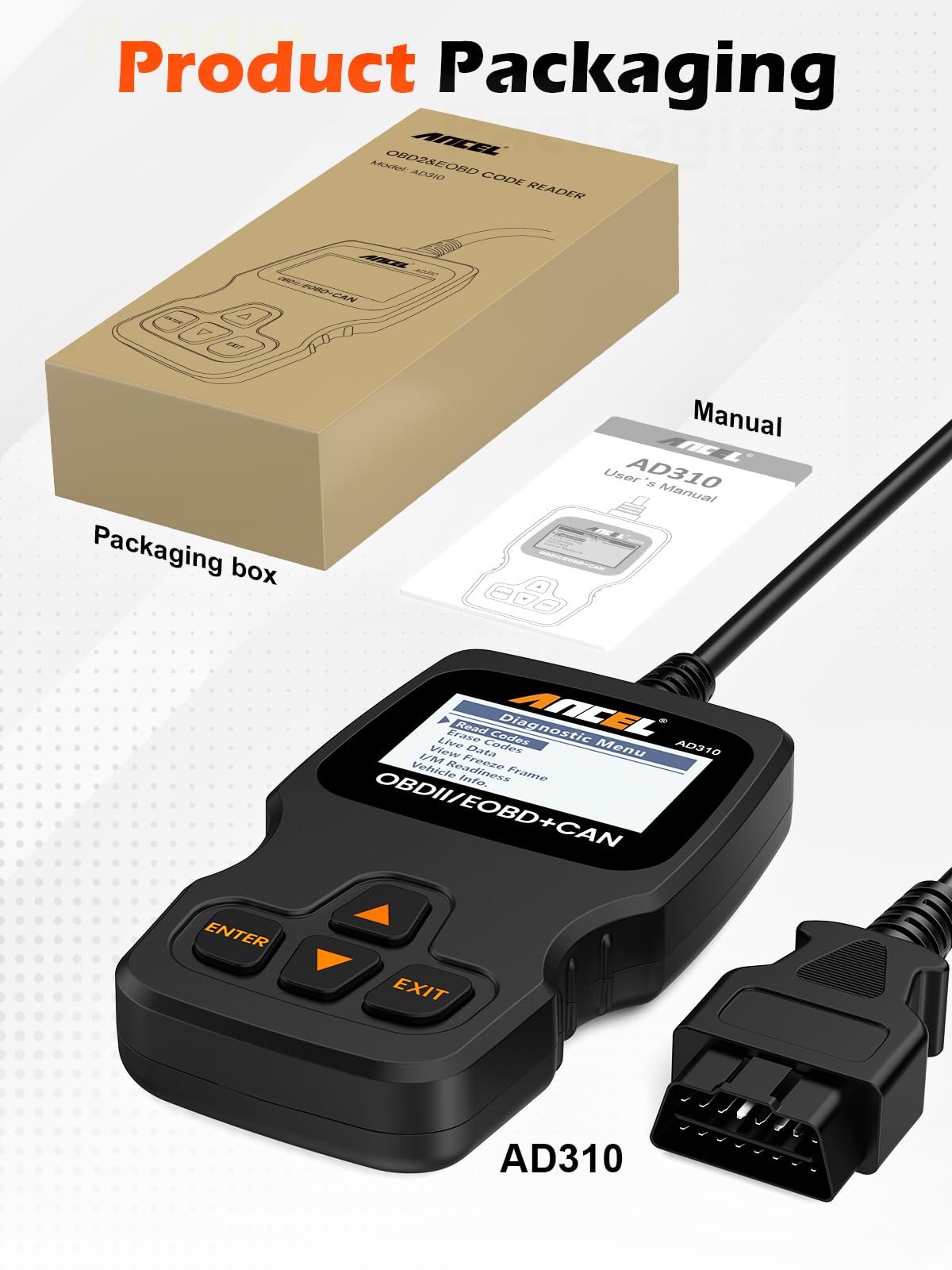 ANCEL AD310 Classic Enhanced Universal OBD II Scanner Car Engine Fault Code Reader CAN Diagnostic Tool (Black)